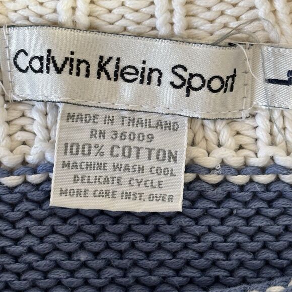 CALVIN KLEIN SPORT Cotton Sweater Boat Neck Blue White Striped Boxy Fit - Picture 5 of 6